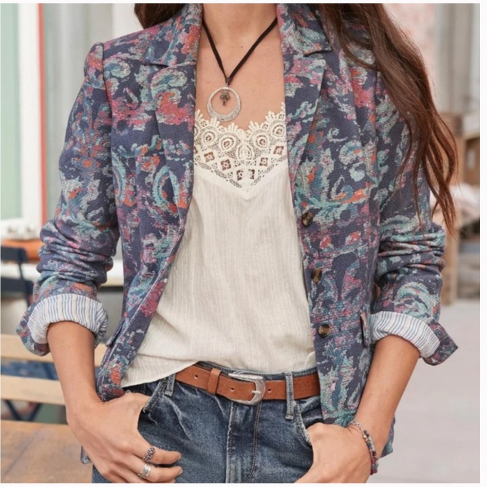 Sundance “Matisse” Cotton Abstract Floral Boho Blazer Cottagecore Artsy Sz S